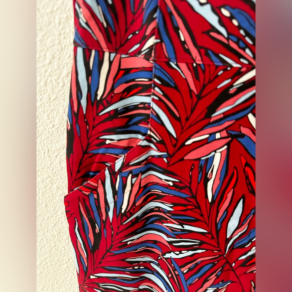 Lands' End Vibrant Red and Blue Leaf Print Midi Dress - Picture 4 of 6